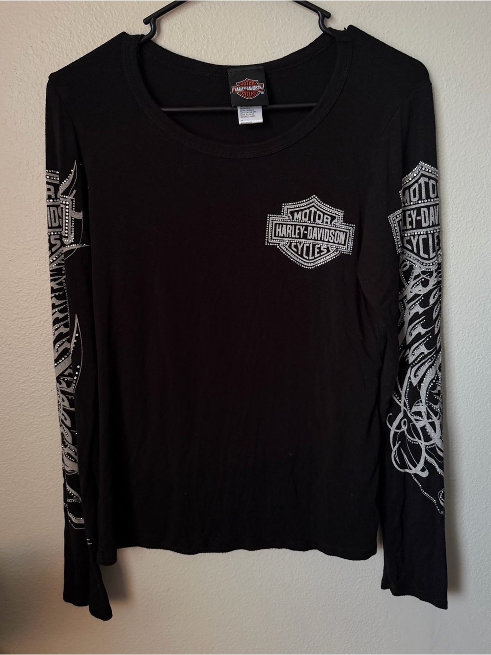 Harley-Davidson Rhinestone Long Sleeve Tee Y2K Biker Moto Grunge M